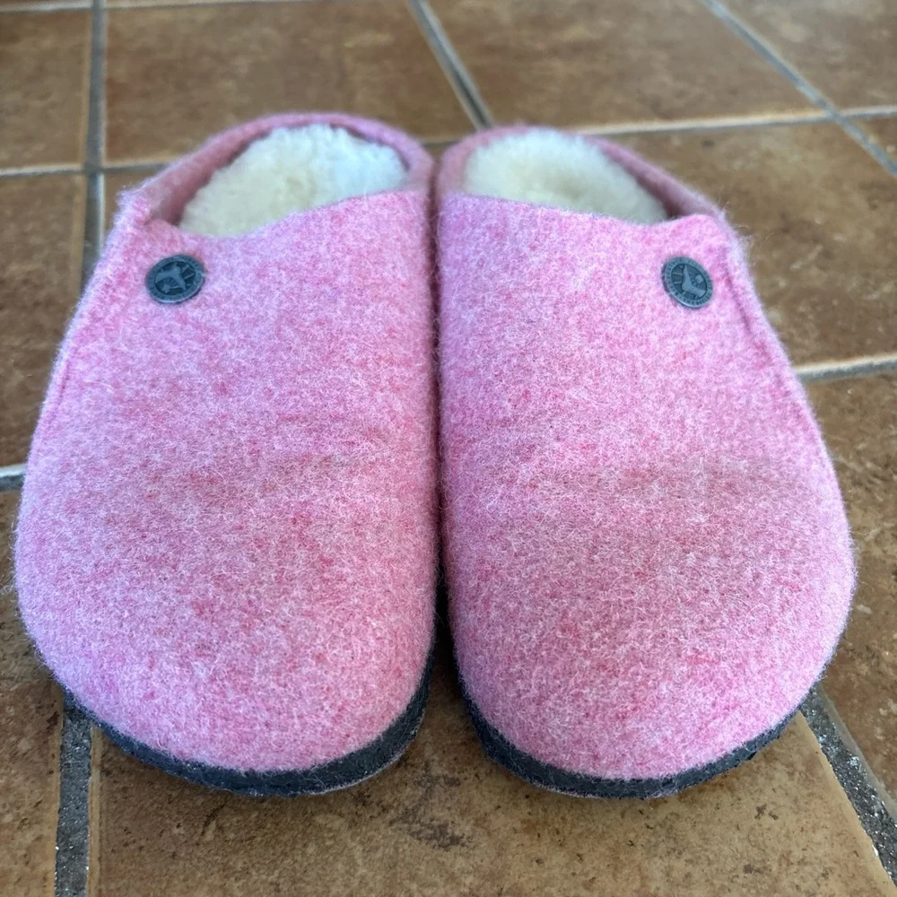 Birkenstock Kids Pink Wool Slip-On Clog Slippers